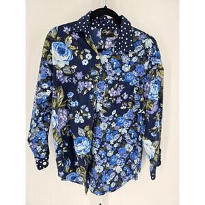 Cafe La Vie Women's Long Sleeve Button Down Floral Casual Shirt Size XL